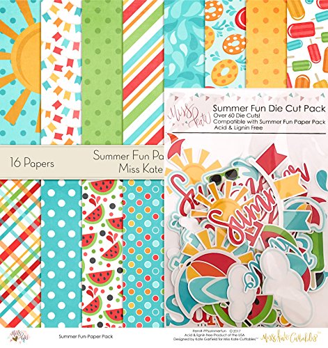 Summer Fun Set - Matching Die Cuts & Paper Kit by Miss Kate Cuttables - 16 Single - Sided 12