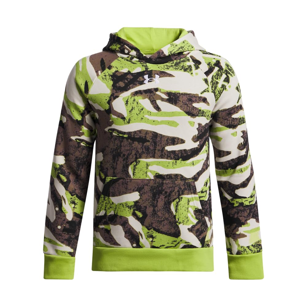 Under Armour Boys' Rival Fleece Printed Hoodie, (326) Green Vibe / / White, X-Small Image