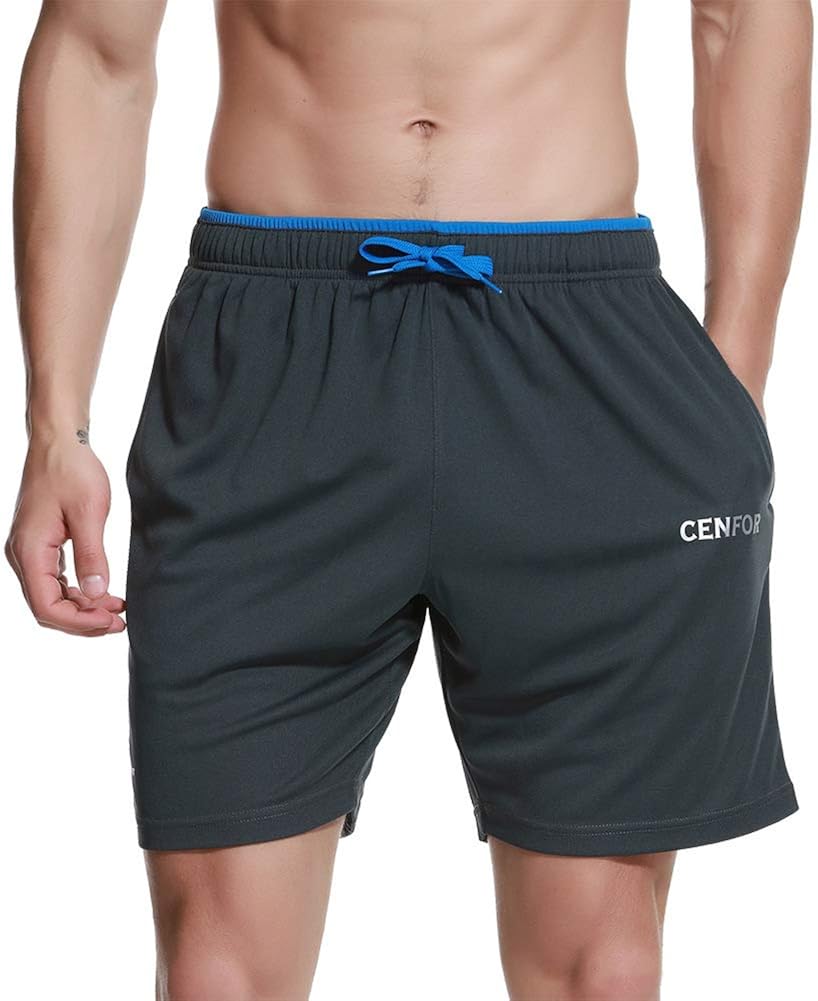 CENFOR Men's 7" Athletic Workout Shorts with Pockets Drawstring Quick Dry Breathable Active Training Shorts: Clothing
