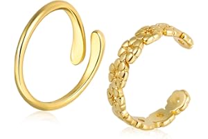 Mikovivi 2pcs Gold Toe Rings for Women, Adjustable Copper Open Toe Rings Non Tarnish, Waterproof Flower and Water Drop Style 
