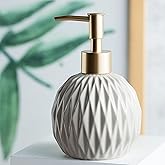 Ceramics Gold Soap Dispenser for Bathroom, Relief Soap Dispenser for Kitchen Sink, 400ml/13.5Oz Refillable Liquid Hand Soap Bottle with Gold Pump (Khaki).