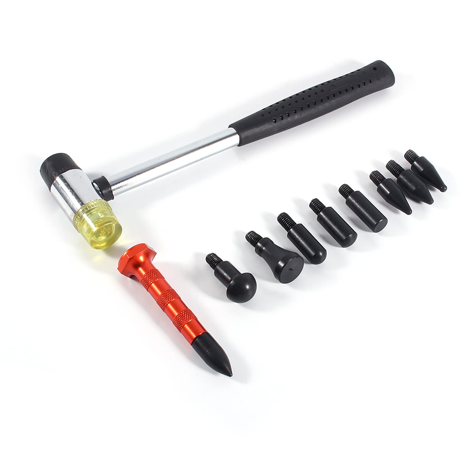 Dent Ding Hammer 9 Heads Tap Down Kit Knockdown Tool Paintless Hail Removal Car Paint Protective Dent Ding Hammer Tap Down Kit Dent Removal Tool Set for Removing Repairing Dent + Reparation Bosse