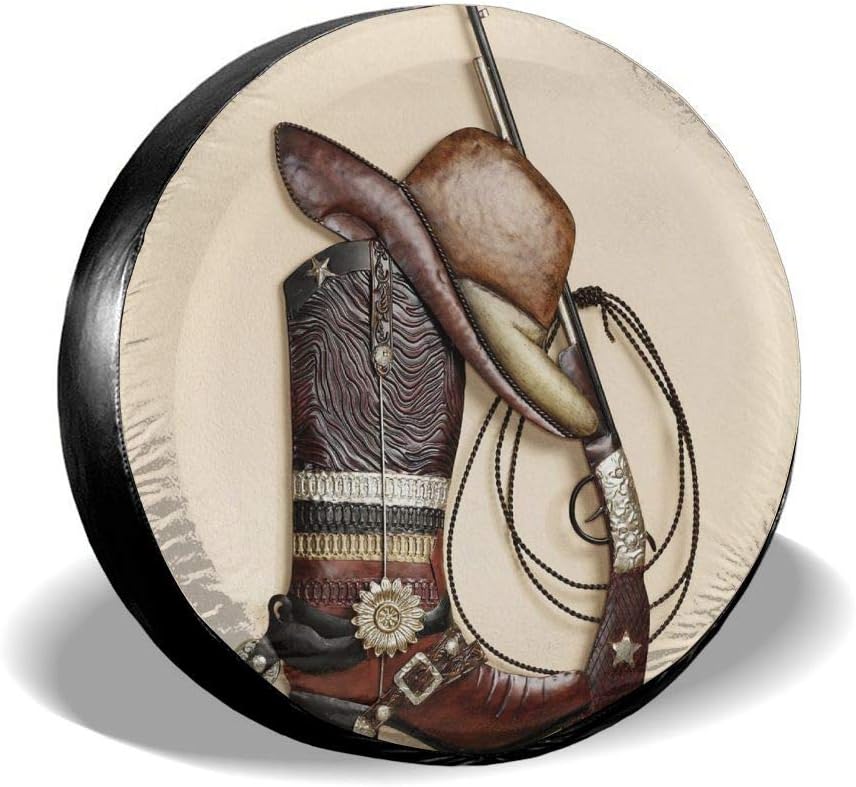 Tire Cover Waterproof Aluminum Film Tire Protectors Fit Trailer, RV, SUV, Truck Wheel Spare Tire, Cowboy Suit