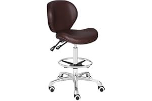 Kaleurrier Adjustable Stools Drafting Chair with Backrest & Foot Rest,Tilt Back,Swivel Seat,Rolling Wheels,for Studio,Dental,Office,Salon and Counter,Armless Tall Home Desk Chairs (Brown)