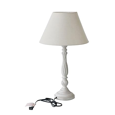 Decenthome Side Bedside Table Desk Lamp Traditional Elegant Light Wood Base Vintage White Finish Neutral Shade Soft Ambient Light For Bedroom