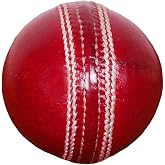 Alum Tanned Leather Stitched Cricket Ball - Tournament Quality Red and Gold