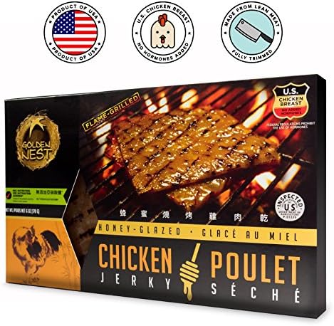 Golden Nest Chicken Jerky, Gluten Free, Healthy Homemade Style BBQ Meat From Gourmet USA Chicken, Award Winning Premium Jerky, 6 Ounces (Honey Glazed)