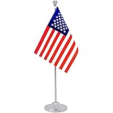 Rotenl America USA Desk Flag, American Table Office Flag with Metal Pole and Stand Base, International Country Flags, Festival Event Celebration, Classroom Meeting Desktop Decor (USA)