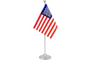 Rotenl America USA Desk Flag, American Table Office Flag with Metal Pole and Stand Base, International Country Flags, Festival Event Celebration, Classroom Meeting Desktop Decor (USA)