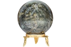 SUBSH Labradorite Crystal Ball - Crystal Sphere - Gemstone Ball with Stand - Healing Crystal Ball - Gazing Ball with Metal Stand - Sphere Gifts - Large Crystal Ball - Home Decor