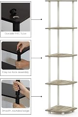 Furinno TURN-N-TUBE Corner Shelf 5-Tier Sonoma Oak 29.5 W x 146.6 H x 29.5 D view 6