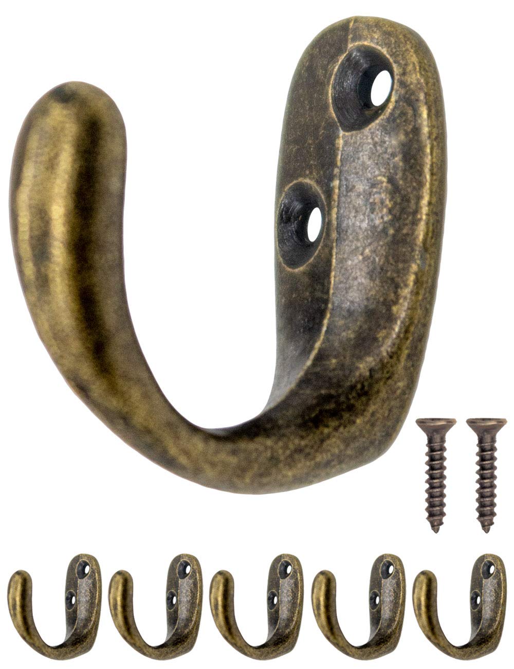 FUXXER - Set of 5 Antique Coat Hooks, Towel Rack, Bronze Brass Iron Hooks, Vintage, Retro Country House, Oval