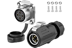 PLUGOOD EW-LP20 Industrial Waterproof Connector IP68 Quick Plugging Circular Connector Anti-Interference Shell Aviation Connector Fast Release Electrical Connector M20 2-12 Pin Flange Socket (4 Pin)