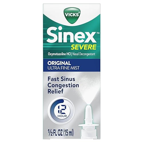 Vicks Sinex SEVERE Nasal Spray, Original Ultra Fine Mist, Decongestant Medicine, Relief from Stuffy Nose due to Cold or Allergy, & Nasal Congestion, Sinus Pressure Relief, 265 Sprays