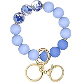 Penekin Keychain Wristlet, Silicone Beaded Wrist keychain for Women, Elastic Key chains for Car Keys