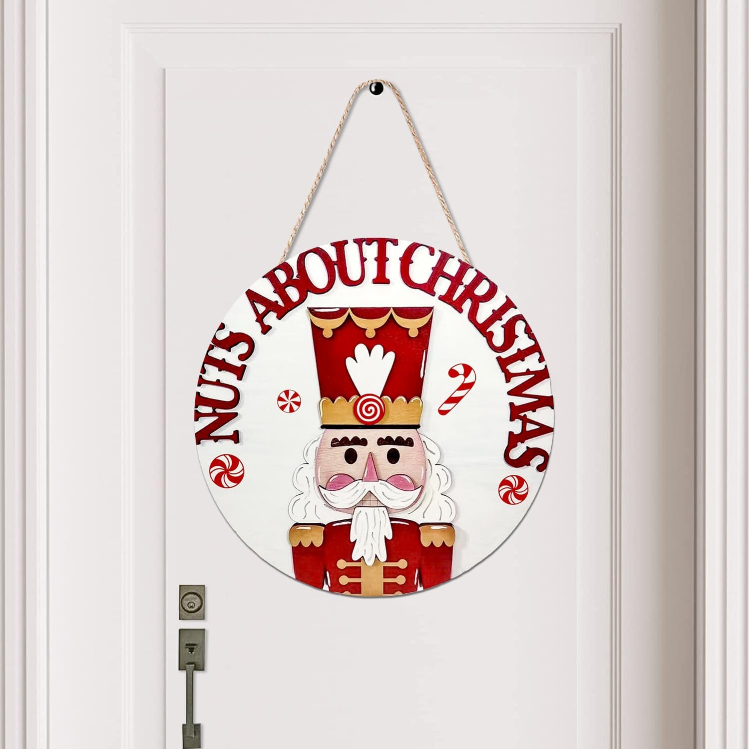 Nutcrackers - Ahzemepinyo Christmas Nutcrackers Front Door Sign Nutcracker Soldier Wooden Door Hanger Christmas Cane Candy Front Door Hanging Decor Soldier Nutcracker Figures Ornaments for Christmas Home Decor