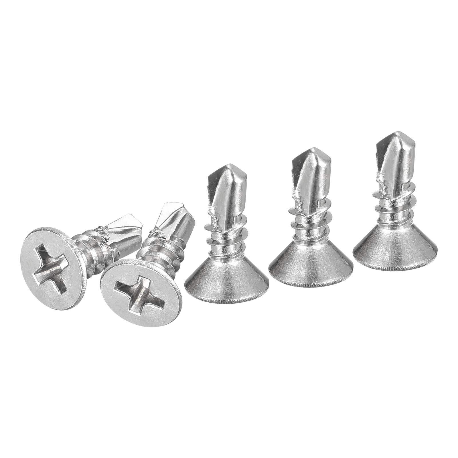 DTGN 100Pcs ST4.2x13mm Self Drilling Screws, 304 Stainless Steel Flat Head Phillips Sheet Metal Screw - Good for Wood to Metal, Furniture - Silver