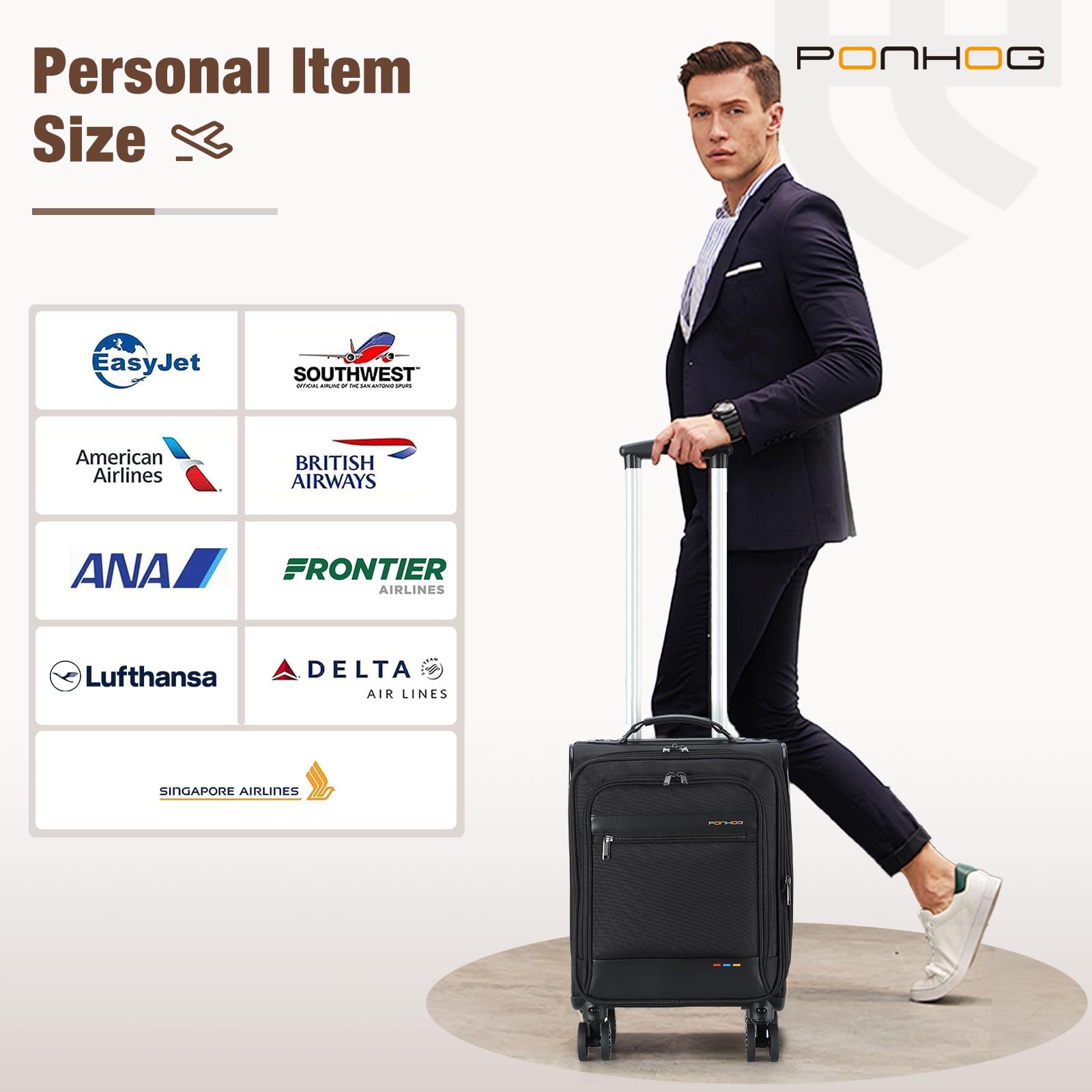 Underseat Carry on Luggage With Wheels,16 Inch Softside Expandable Under Seat Suitcase, Airline Approved Personal Item Bag for Men Women, Black