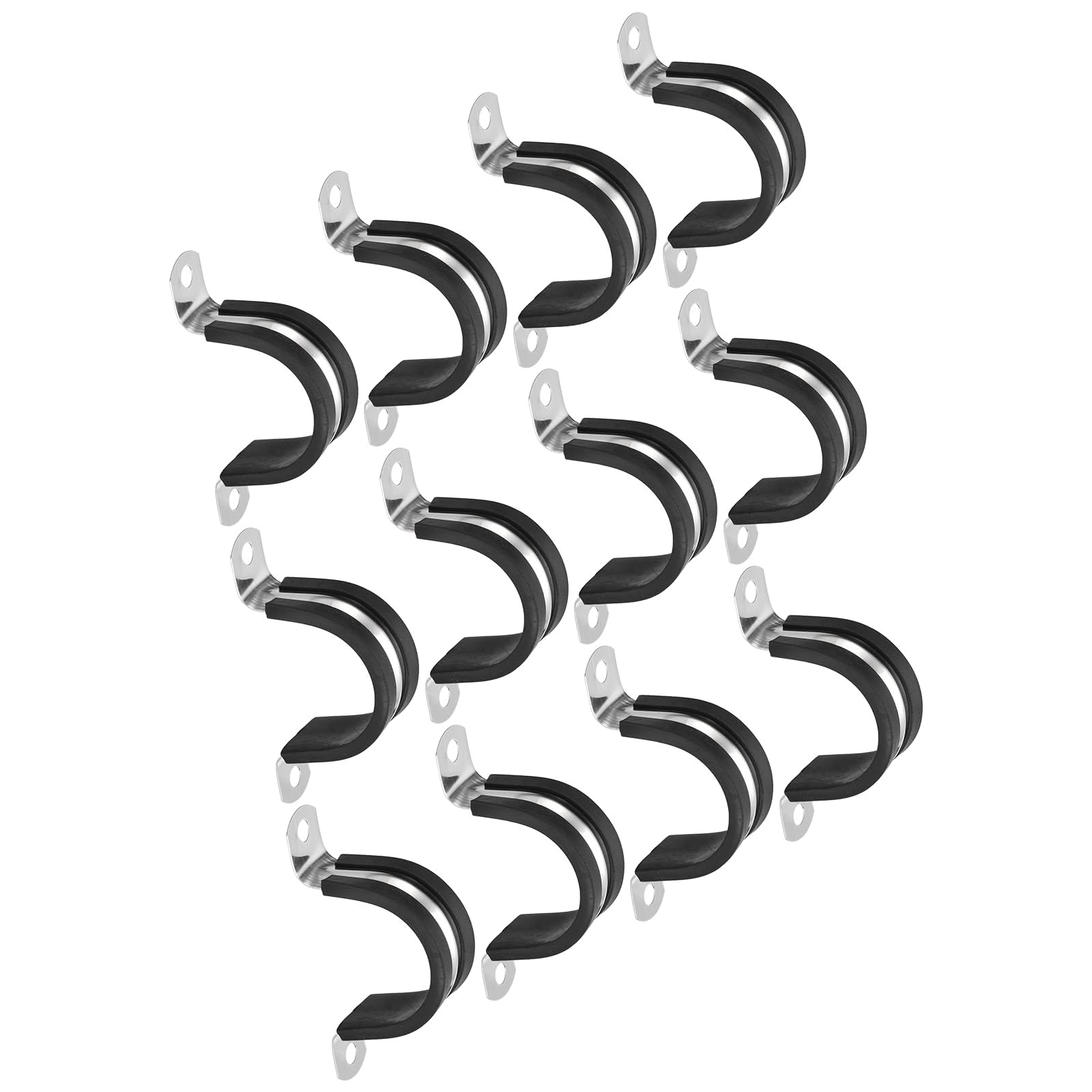 TOP-VIGOR 12Pcs 40mm(1-9/16") Cable Clamp, Rubber Pipe Strap Rubber Cushioned 304 Stainless Steel Hose Clamp U Shape Metal Clamp Tube Holder for Fixing Tube Pipe Wire