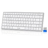 TECKNET Bluetooth Keyboard Rechargeable, 4-Device (2.4G+3BT) Small Keyboard | Wireless Ultra Slim Keyboard, 14 Hotkeys Computer Keyboard for PC/Laptop/Tablet/iPad, Silvery-white