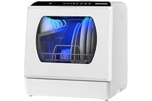 AIRMSEN Portable Countertop Dishwashers, 5 Washing Programs Mini Dishwashers with 5 L Built-in Water Tank and Double-layered Glass Door, No Hookup Needed for Home, Apartments & RVs