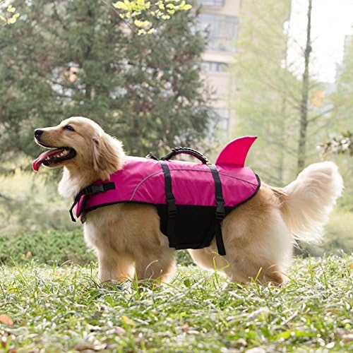 Kimol Large Dog Life Jacket Shark Dog Swimming Vest, Rose