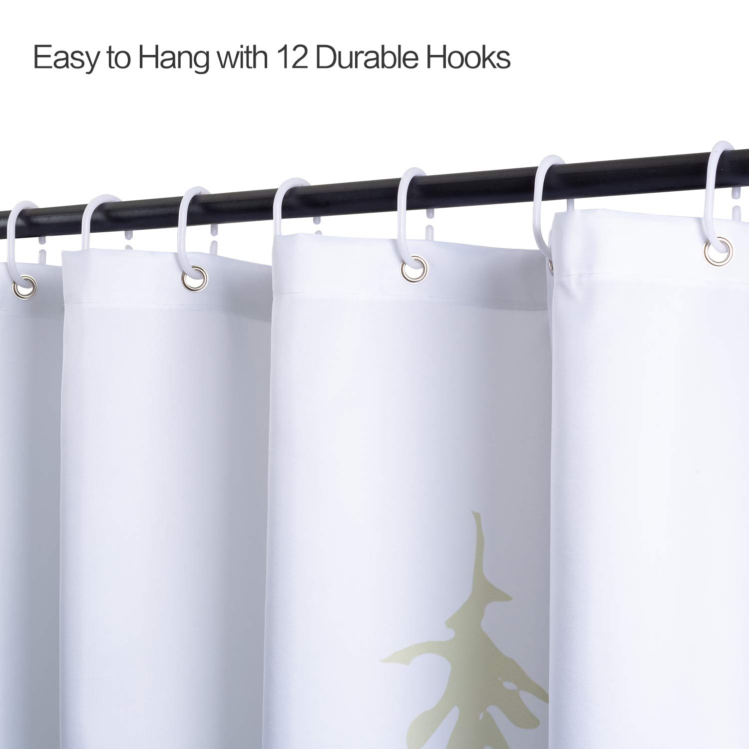 joyfeelife Fabric Shower Curtain Set Waterproof Bath Curtain for Bathroom Showers Bathtubs Home Decor with 12 Hooks, 71x71 Inch (Green Forest, 71x71 inch)