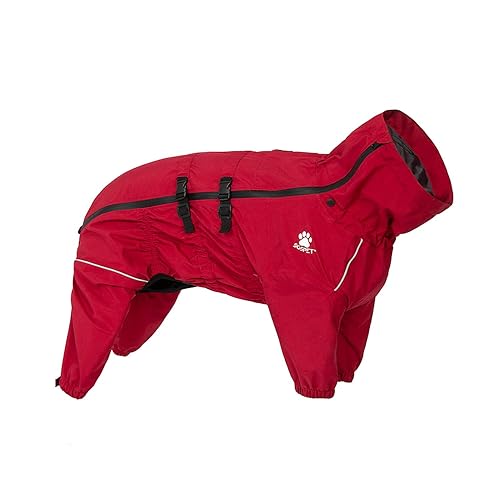SGSPET Waterproof Pet Raincoat, 4 Legs Design with Leash Hole and Reflective Strips, Lightweight Poncho for Small to Medium Dogs, Puppy Rain Jacket (Red, L)