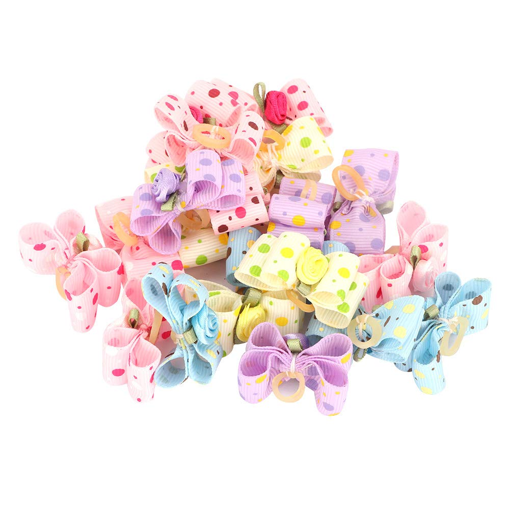 20Pcs Dog Cat Double Layer Bow Rubber Bands Pet Bowknot Hair Rope Lovely Pet Topknot Pet Grooming Headwear Pet Puppy Teddy Hair Bows Accessories