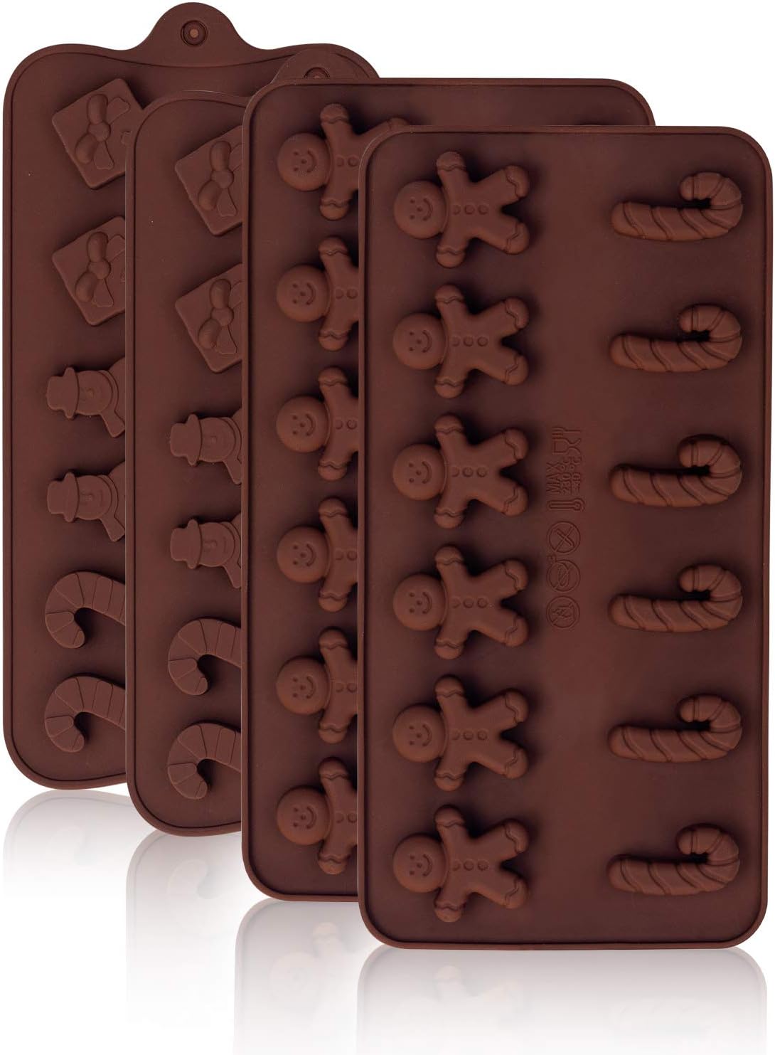4PCS Christmas Chocolate Candy Silicone Molds - Baking Ice Trays Xmas Holiday Party Supplies
