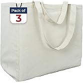 UrbanFocal Heavy Duty Sturdy Canvas Tote Bags With Handles - Reusable Grocery Shopping Bags