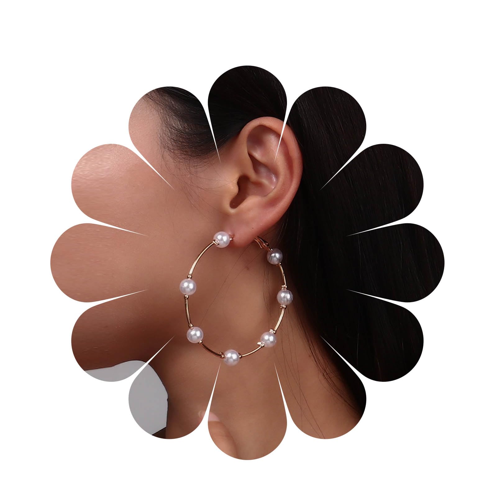 Andelaisi Boho Open Circle Pearl Hoop Earrings - Gold Huggies With Dangling Beaded Design for Women and Girls (Smaller)