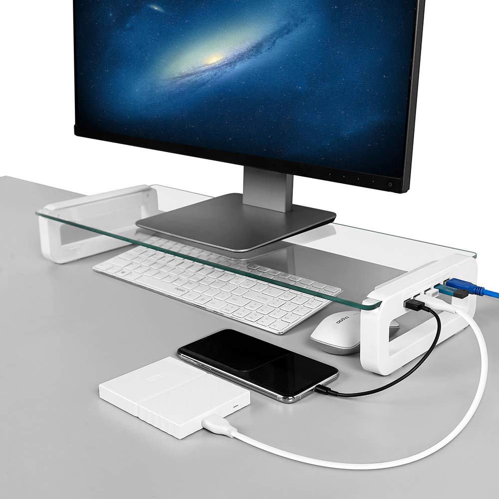 Mua Monitor Stand Riser, 4-Port USB 3.0 Hub Tempered Glass Monitor ...