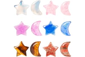 WOWAGOGA 12pcs Worry Stones Bulks Moon Star Shaped Crystals Gemstones Mini Astrology Crystals and Stones for Witchcraft Supplies DIY Meditation Balancing Decor