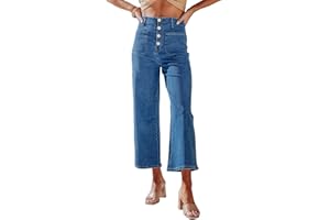 Sidefeel Women's Wide Leg Jeans High Waisted Stretchy Straight Leg Jeans Buttoned Loose Denim Pants with Pocket