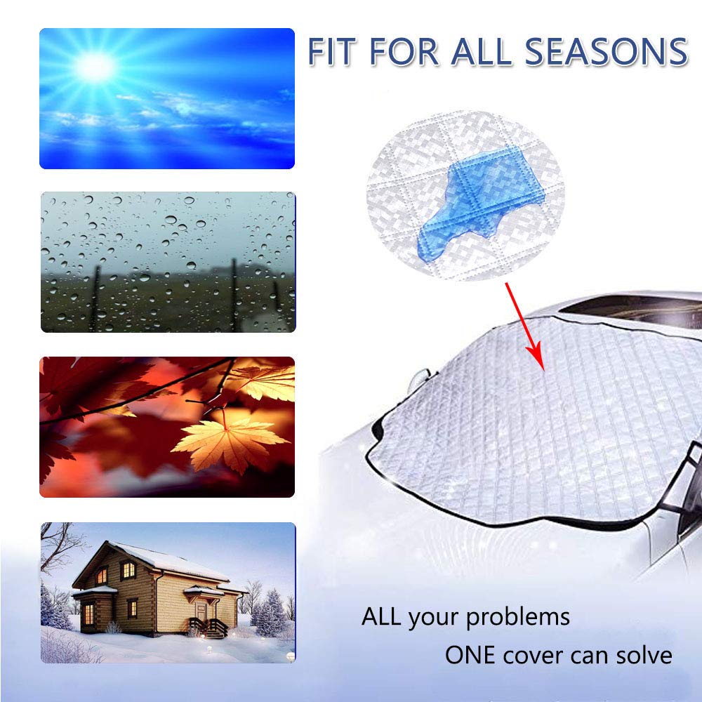 HIGHCOOLER Car Windshield Snow Cover, Windshield Snow Ice Cover with 5 Layers Protection Extra Large Magnetic Windshield Cover Fits Most of Car