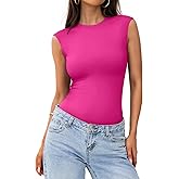 PINKMSTYLE Womens Crew Neck Sleeveless Bodysuit Double Lined Stretchy Fitted Basic Thong Body suit Tank Tops
