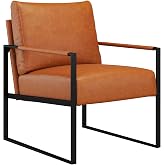 CANMOV Mid Century Modern Accent Chair, PU Leather Armchair with Metal Frame,Comfy Single Reading Chair with Soft Padded Backrest and Cushion for Living Room, Bedroom,Reading Room,Office,Brown