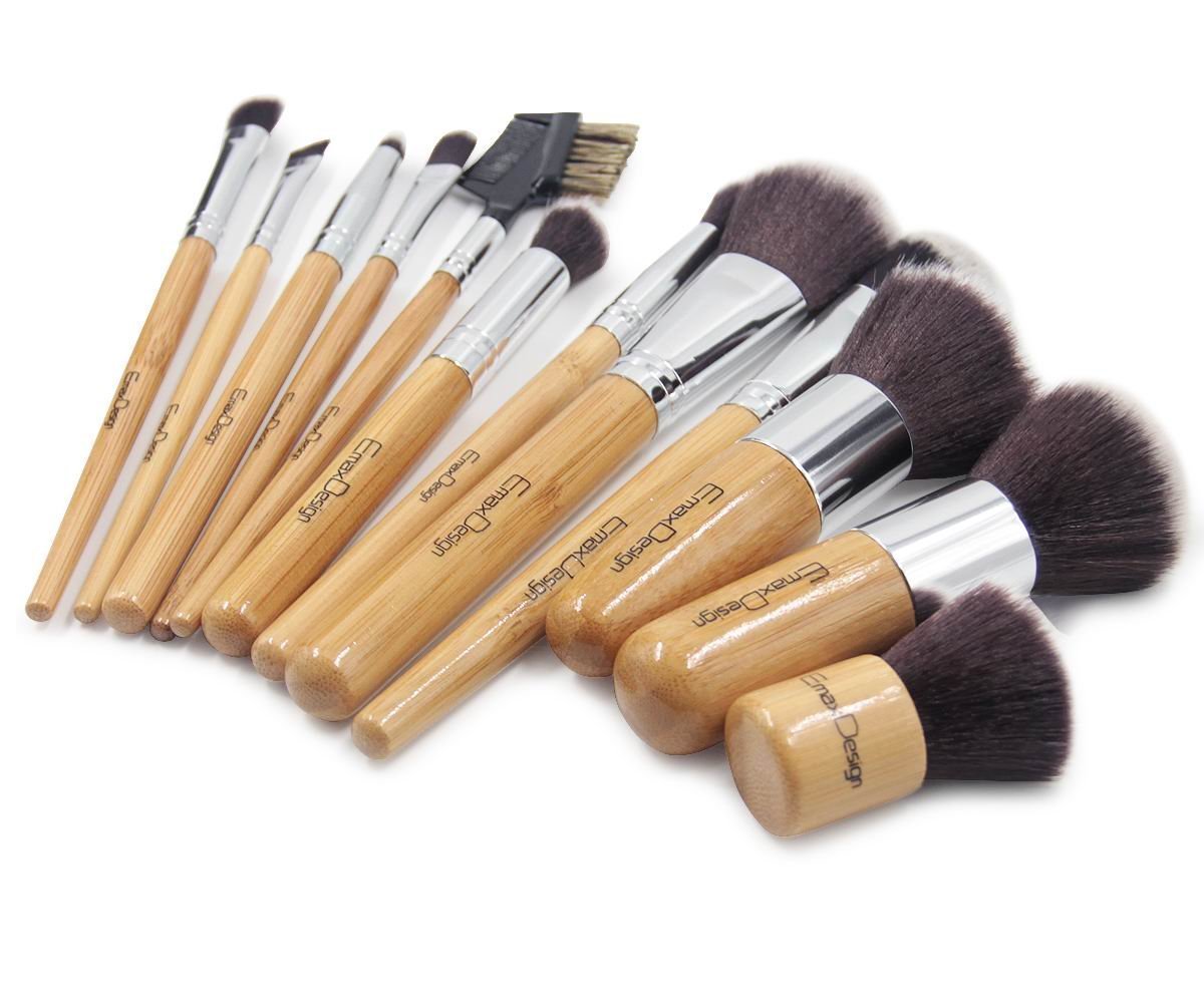 EmaxDesign 12 Pieces Makeup Brush Set Professional Bamboo Handle Premium Synthetic Kabuki Foundation Blending Blush Concealer Eye Face Liquid Powder Cream Cosmetics Brushes Kit With Bag: Beauty