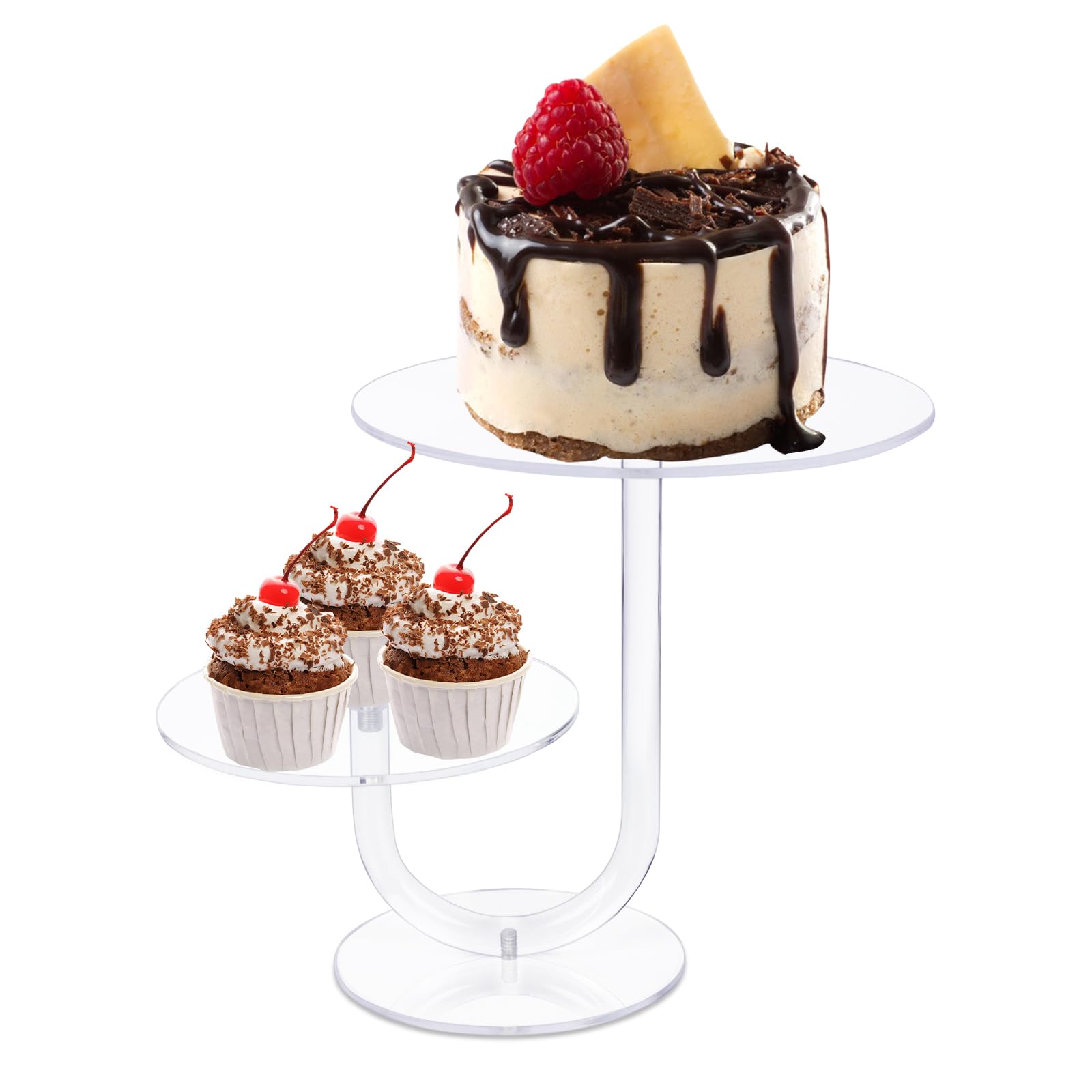 CECOLIC 2 Tier Clear Cake Stand Acrylic Cupcake Display Holder Dessert Pastry Tower Rack, Reusable for Weddings, Birthdays, Anniversaries, Baby Showers, Afternoon Tea Parties Décor (8 Inches)