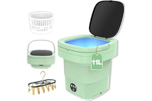 KWIWIS Mini Washing Machine, 11L Large Foldable Portable Washing Machine with Spin Dryer, Small Collapsible Laundry Washer for Travel, Apartment, Underwears, Socks, Baby Clothes, Green