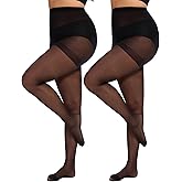 Citystl 2 Pairs Plus Size Sheer Tights for Women - 20D Black Tights Control Top Pantyhose with Reinforced Toes, Supple Feel
