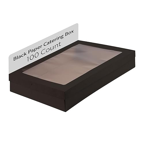 Restaurantware Cater Tek 22.2 x 10 x 3.2 Inch Baked Goods Boxes 100 Greaseproof Pastry Boxes - Window Lids Insert Tab Lock Black Paper Catering Boxes Easy Assembly For Charcuterie Or Cupcakes