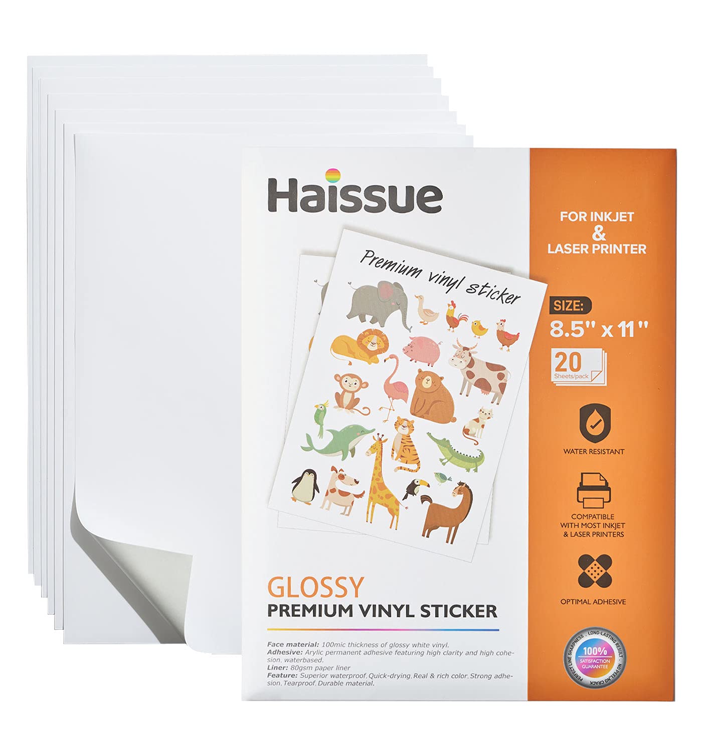 Buy Premium Printable Vinyl Sticker Paper, 20 Glossy White Waterproof