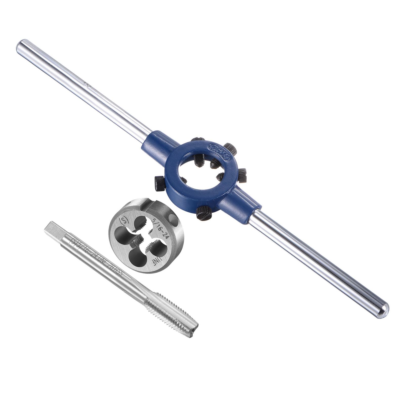 CoCud Tap and Die Stock Handle Set, 5/16-24 UNF Die & Fit 16mm-25mm OD / M7-M8 Die, High Speed Steel Thread Tapping and Wrench Tool Kit - (Applications: for Threading Repairing)