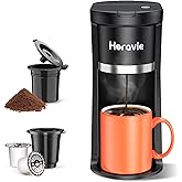 Horavie Small Single Serve Coffee Maker, Fast Brew One Cup Coffee Machine for K Cup and Grounds, 6 to 12 oz. Brew Sizes, Capsule Coffee Machine with Descaling Reminder and Viewing Tank, Black