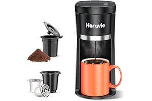 Horavie Small Single Serve Coffee Maker, Fast Brew One Cup Coffee Machine for K Cup and Grounds, 6 to 12 oz. Brew Sizes, Capsule Coffee Machine with Descaling Reminder and Viewing Tank, Black