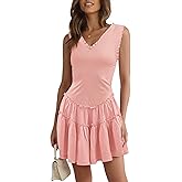 LUXVEER Womens Summer Mini Dresses Casual Ruffle Flowy Tiered Sleeveless Sundresses Swing A Line Beach Short Dress