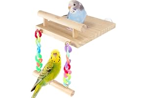 TiereCare Bird Perches with Swing Wooden Platform Parakeet Climbing Toys Bird Cage Perch for Parrots, Lovebirds, Budgies
