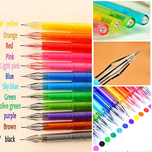 12Pcs Candy Color Diamond Gel Pen School Supplies Draw Pens Student Gift